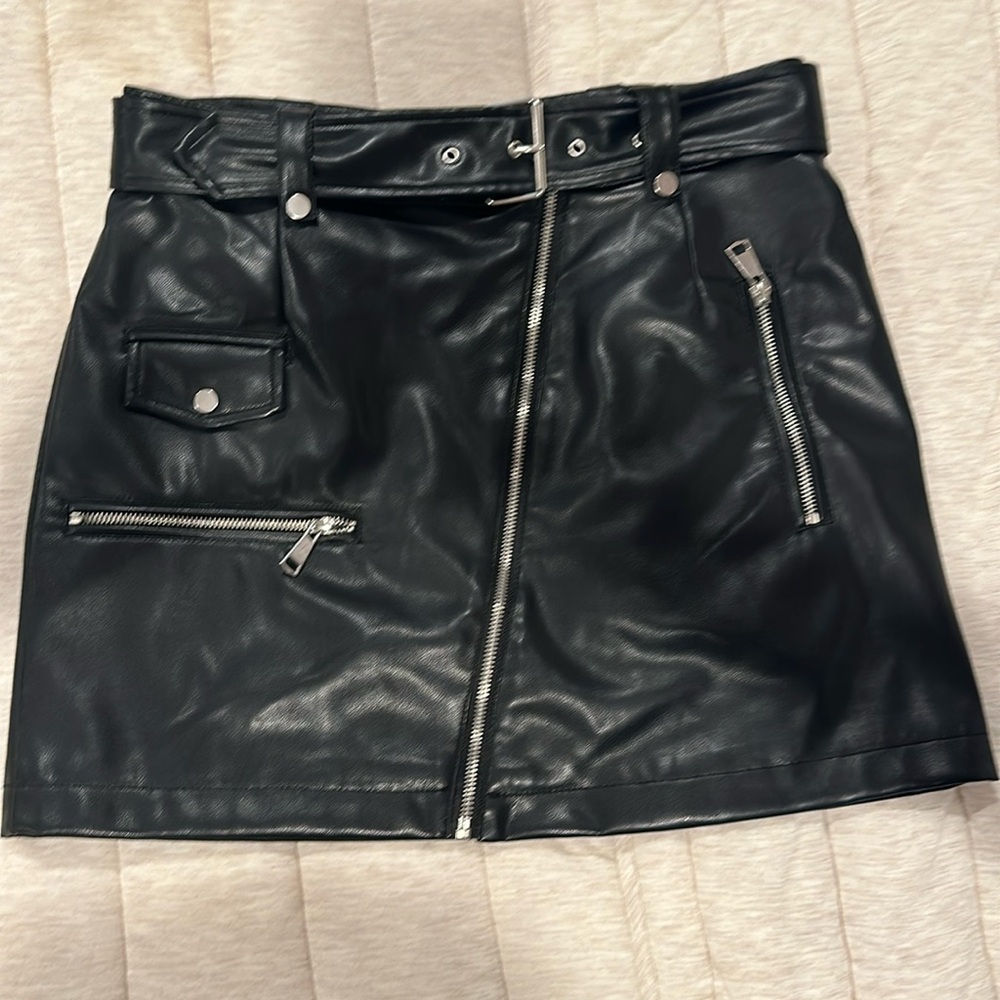 Black faux leather mini skirt